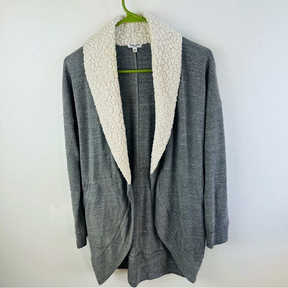 Splendid Gray Faux Sherpa Open Cardigan Jacket Size XS Oversized
